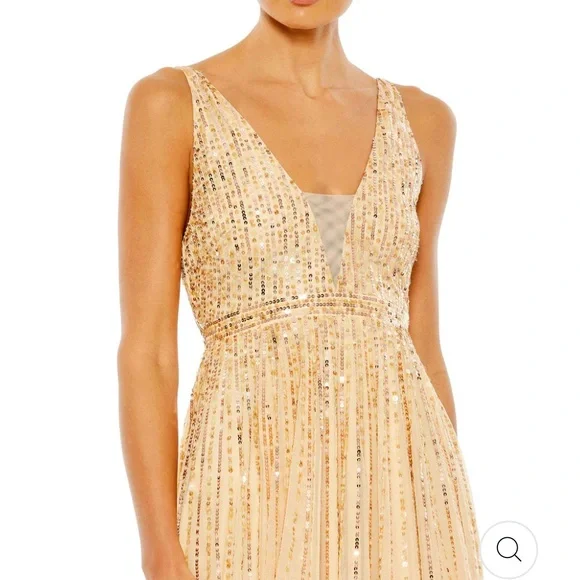 Mac Duggal 6 Sunset Sequin Plunge V Neck Gown NWT Flowy A Line Skirt - Picture 13 of 13